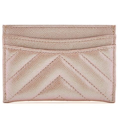 Chanel Iridescent Rose Gold Chevron Quilted Caviar Card 